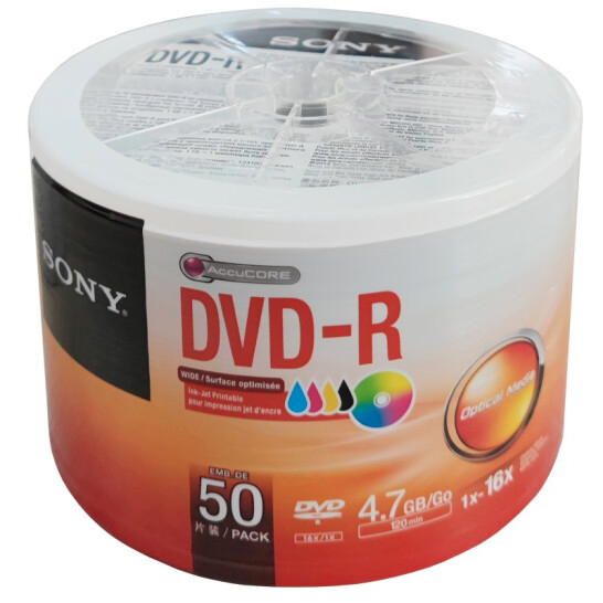 索尼（SONY）DVD-R 光盘/刻录盘 16速4.7G 桶装50片 空白光盘